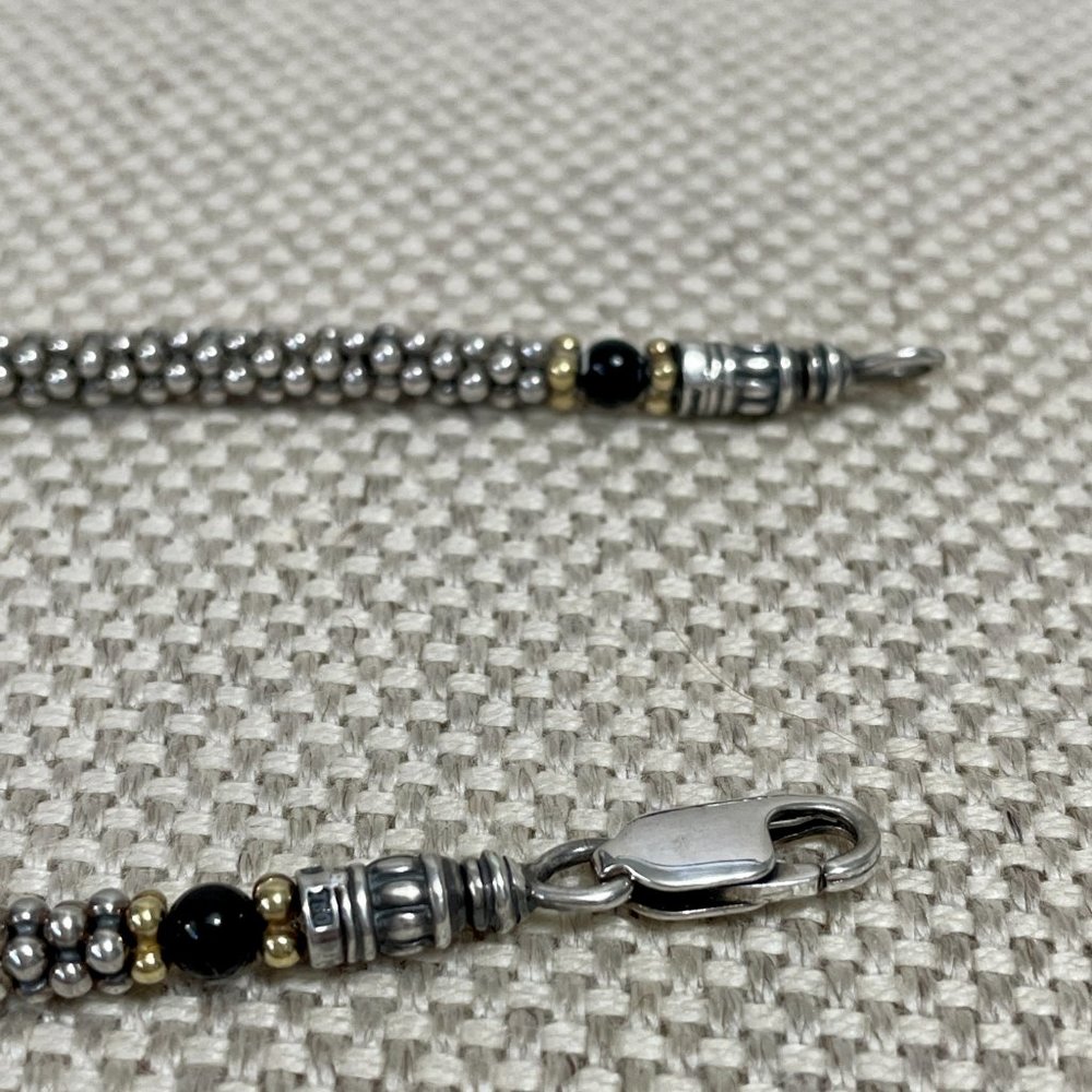 Authentic Lagos Caviar Sterling Silver & 18K Yellow Gold Black Onyx Necklace - Picture 8 of 9